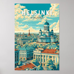 Helsinki Finland Travel Art Vintage Poster