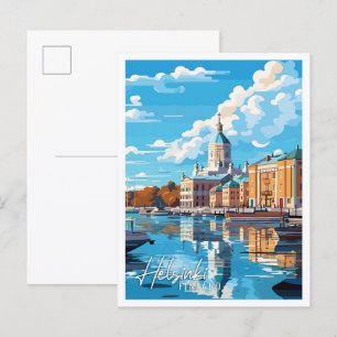 Helsinki Finland vintage travel illustration Postcard