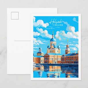 Helsinki Finland vintage travel illustration Postcard