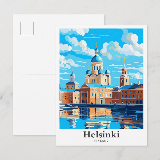 Helsinki Finland Vintage Travel Illustration Postcard (Front/Back)