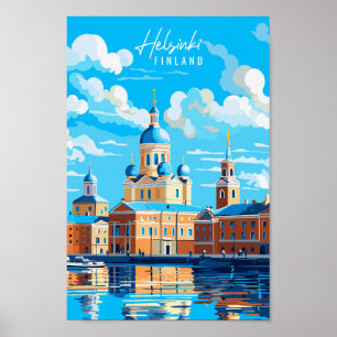 Helsinki Finland vintage travel illustration Poster