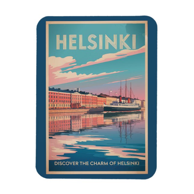 Helsinki Finland Waterfront Travel Art Vintage Magnet (Vertical)