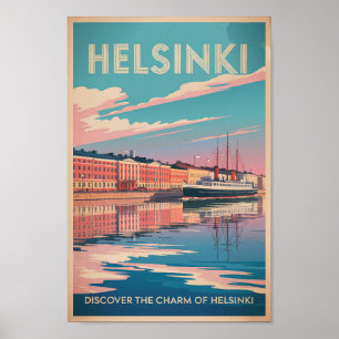 Helsinki Finland Waterfront Travel Art Vintage Poster
