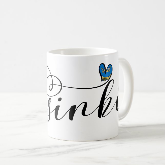Helsinki Flag In Heart, Finland Coffee Mug (Front Right)