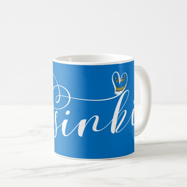 Helsinki Flag In Heart, Finland Coffee Mug (Front Right)
