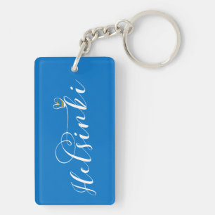 Helsinki Flag In Heart, Finland Keychain