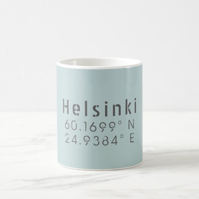 Helsinki Latitude Longitude Coffee Mug (Center)