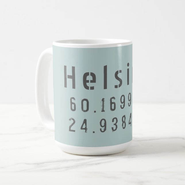 Helsinki Latitude Longitude Coordinates Coffee Mug (Front Left)