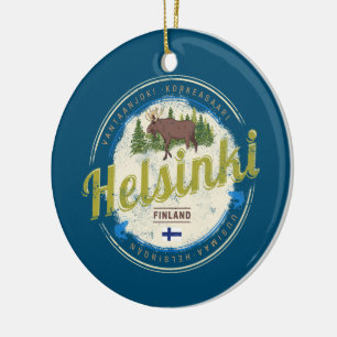 Helsinki moose capital of Finland vintage souvenir Ceramic Ornament