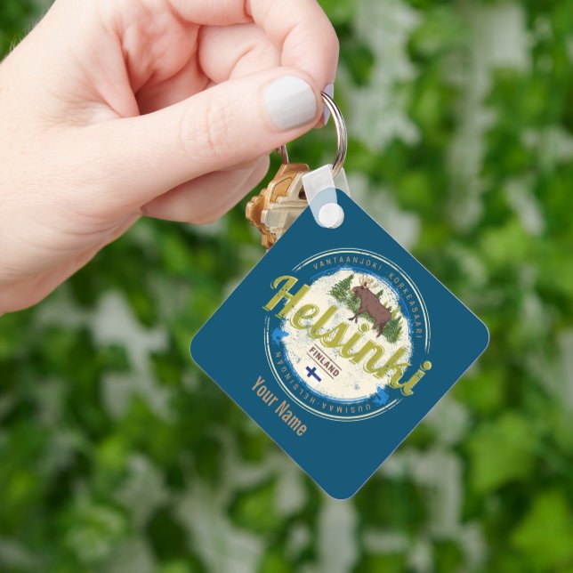 Helsinki moose capital of Finland vintage souvenir Keychain (Hand)