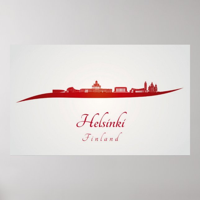 Helsinki skyline in red poster (Front)