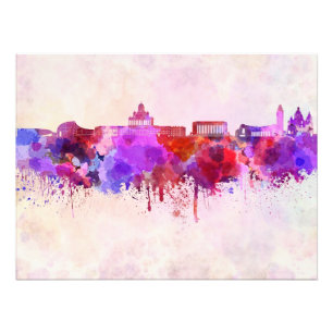 Helsinki skyline in watercolor background photo print