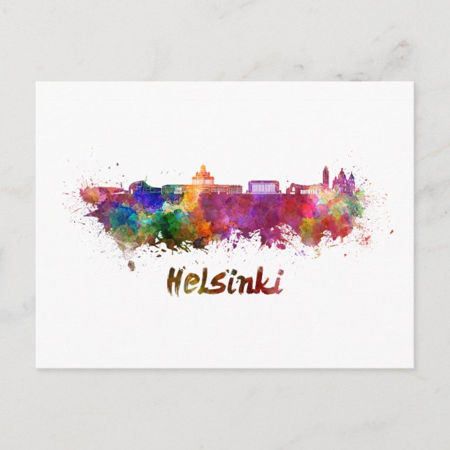 Helsinki skyline in watercolor postcard (Front)