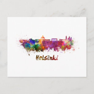 Helsinki skyline in watercolor postcard