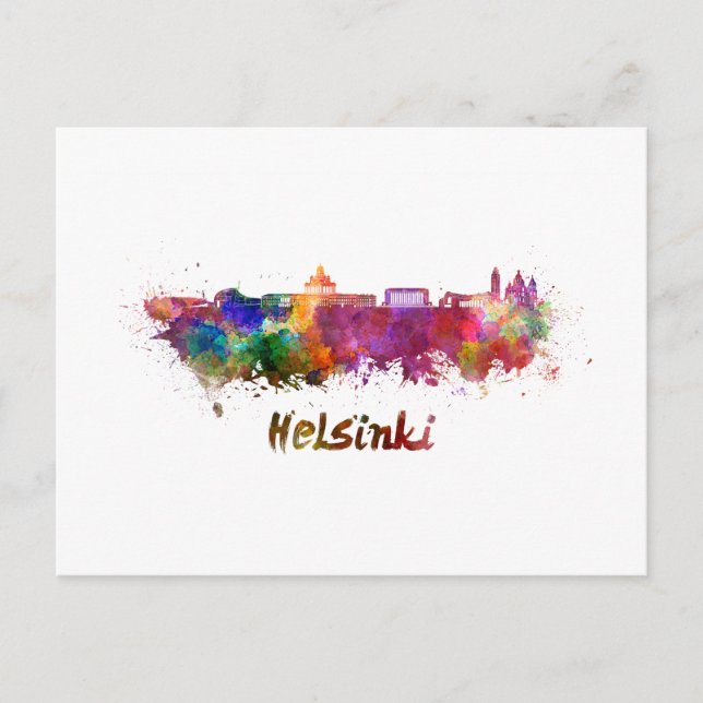 Helsinki skyline in watercolor postcard (Front)