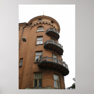 Helsinki Turret Architecture: Art Nouveau Building Poster
