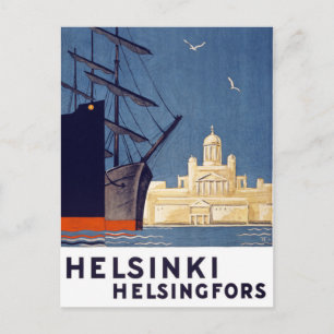 Helsinki Vintage Travel Poster Restored Postcard