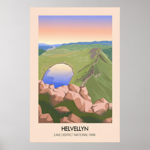 Helvellyn Mountain Lake District Travel Poster