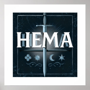 HEMA Medieval Sword Emblem – Blue Graffiti Style Poster