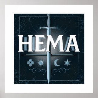 HEMA Medieval Sword Emblem – Blue Graffiti Style Poster