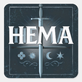 HEMA Medieval Sword Emblem – Blue Graffiti Style Square Sticker