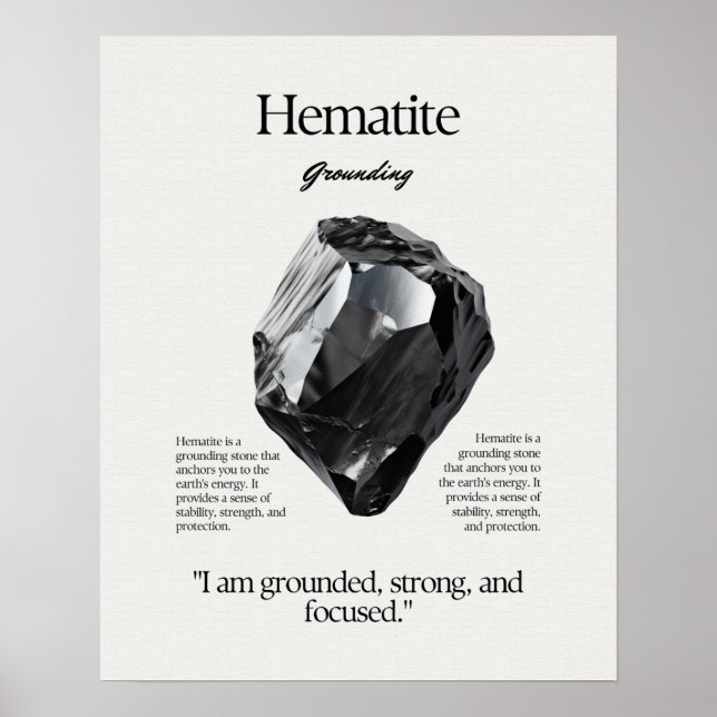 Hematite Gem Crystal Meaning Card Poster (Front)