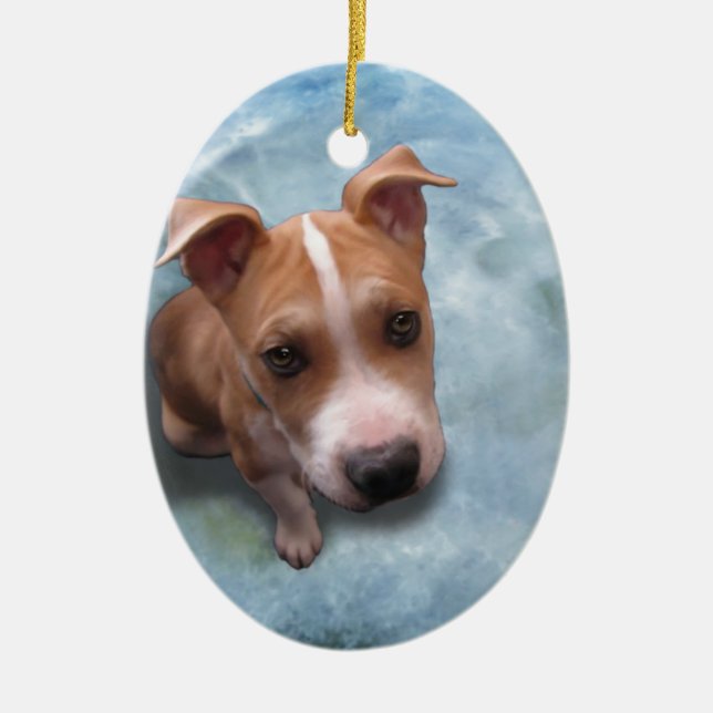 Hemi the Pit Bull Puppy Ceramic Ornament (Front)