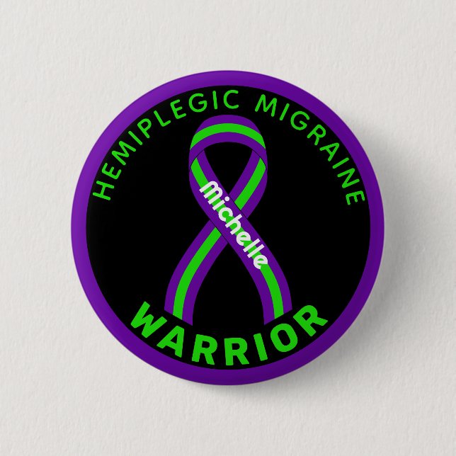 Hemiplegic Migraine Warrior Ribbon Black Button (Front)