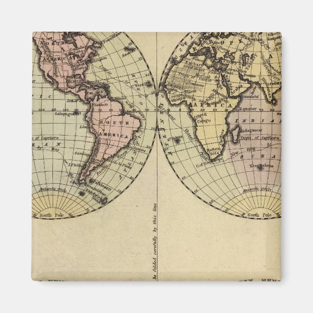 Hemispheres Hand Coloured Atlas Map Magnet (Front)