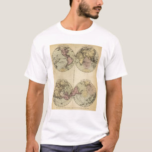 Hemispheres Hand Coloured Atlas Map T-Shirt