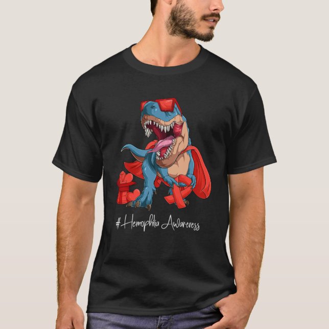 Hemophilia Awareness Month Red Ribbon Trex T-Shirt (Front)
