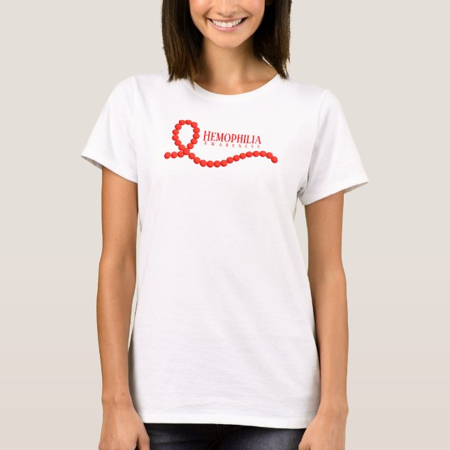 Hemophilia Awareness Red Ribbon Beads T-Shirt (Front)