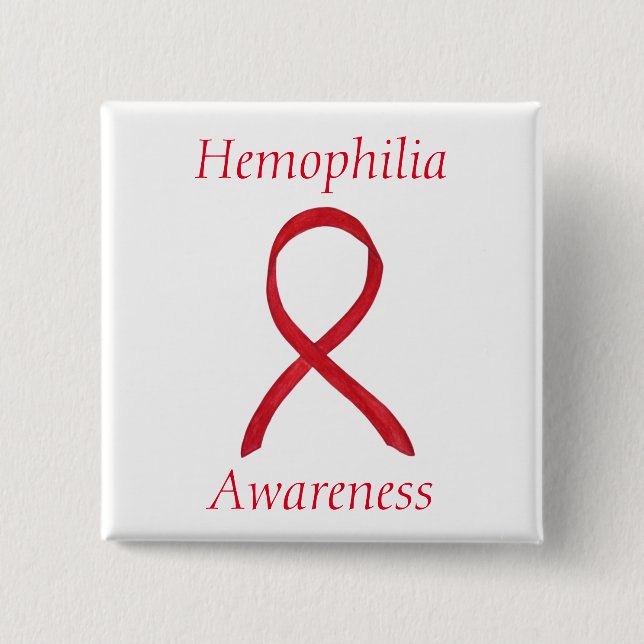 Hemophilia Red Awareness Ribbon Custom Button (Front)