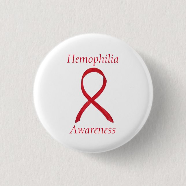 Hemophilia Red Awareness Ribbon Custom Buttons (Front)