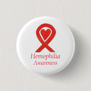 Hemophilia Red Awareness Ribbon Heart Buttons