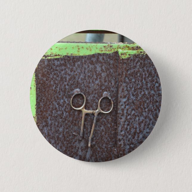 hemostat rusting metal grunge work 2 inch round button (Front)