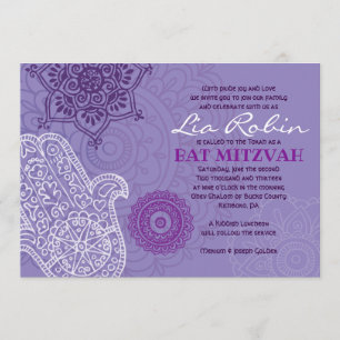 HEMSA mauve MAIN DE DIEU Invitation Bat mitzvah