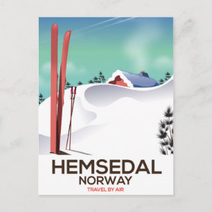 Hemsedal Norway Ski travel poster Postcard