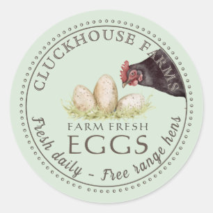 Hen à regarder avec des oeufs Carton Étiquette Dot