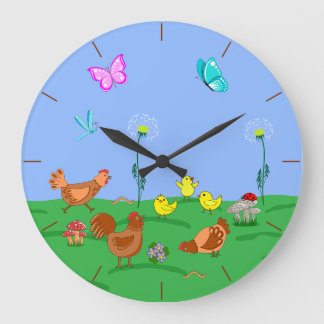 Hen and chicks  large clock
