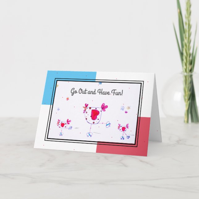 Hen and Chicks Roller Skating Birthday Card (Front)