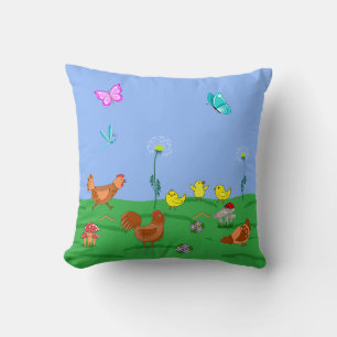 Hen and chicks  throw pillow