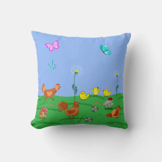 Hen and chicks  throw pillow