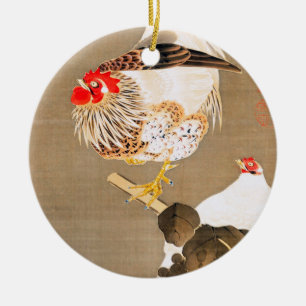 Hen and Rooster with Grapevine by Ito Jakuchu Ceramic Ornament