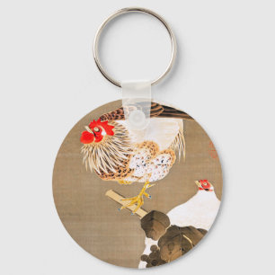 Hen and Rooster with Grapevine by Ito Jakuchu Keychain