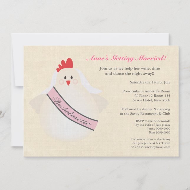 Hen Bachelorette Night Party Illustrated Invite (Front)