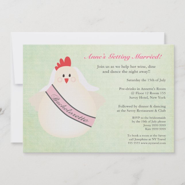 Hen Bachelorette Night Party Illustrated Invite (Front)