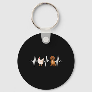 Hen Chicken Brown Dachshund Heartbeat Dog Lover Keychain