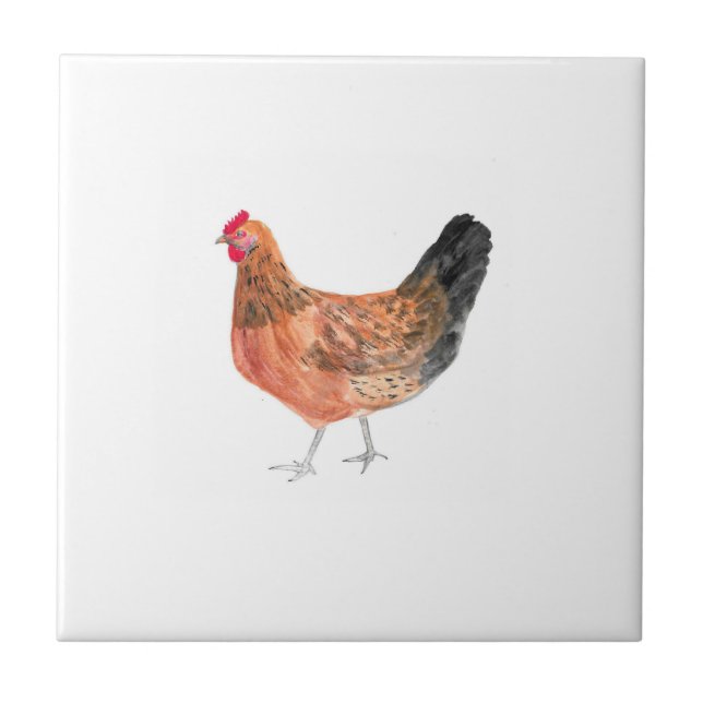 Hen Chicken Farm Animals watercolor Farmyard art Tile (Front)