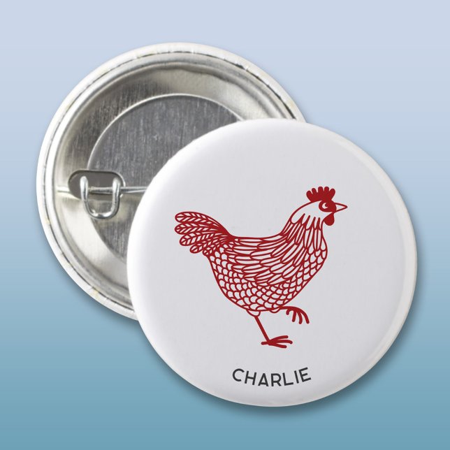 Hen Chicken Personalized 1 Inch Round Button (Chicken hen poultry personalized name button)